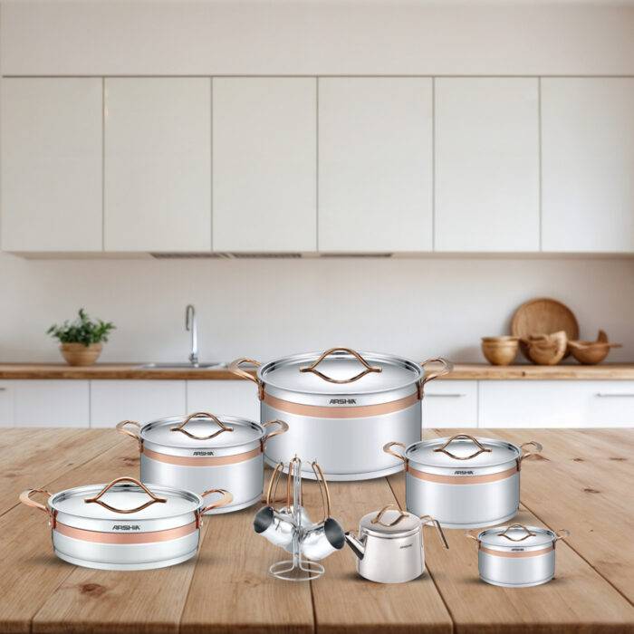 ⁦طقم أواني طهي ارشيا من الفولاذ المقاوم للصدأ 16 قطعة⁩ - الصورة ⁦2⁩