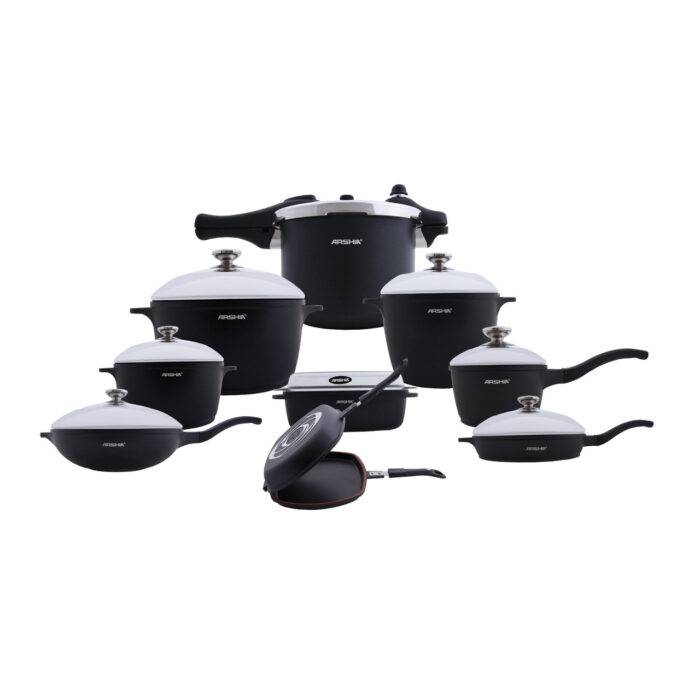 ⁦طقم أواني طهي أرشيا من الألومنيوم المصبوب – 18 قطعة – أسود⁩ - الصورة ⁦6⁩