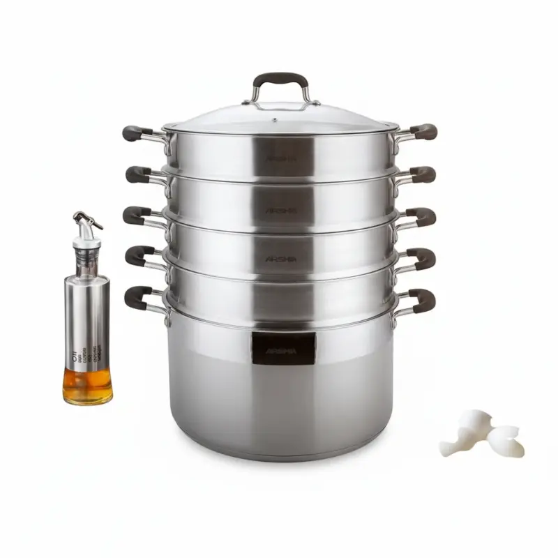 طقم طبخ بالبخار 5 قطع ستانلس ستيل