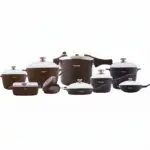 طقم أواني طهي أرشيا من الألومنيوم المصبوب – 18 قطعة – أسود