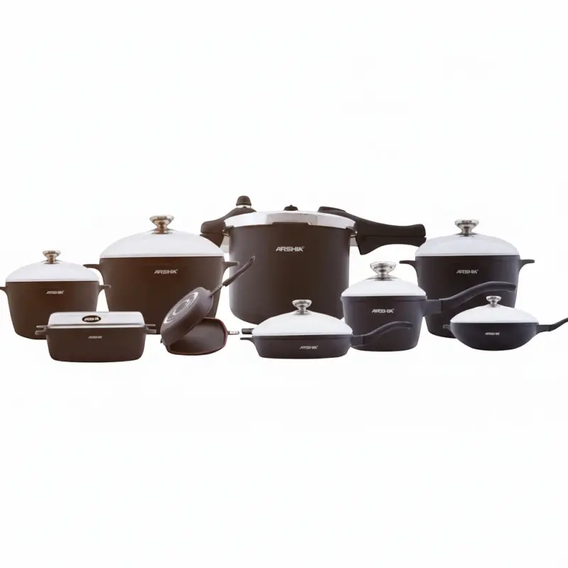 طقم أواني طهي أرشيا من الألومنيوم المصبوب – 18 قطعة – أسود