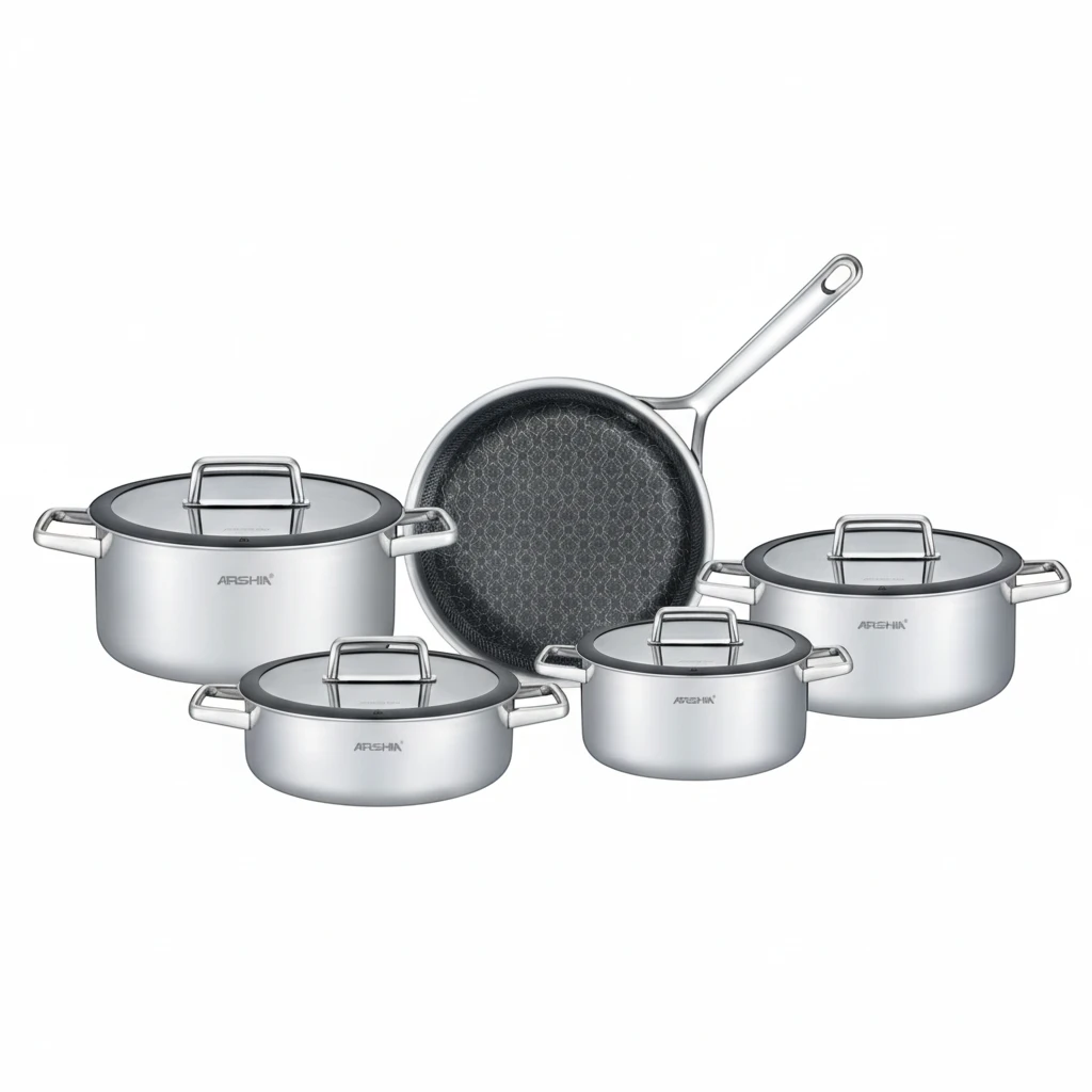 طقم قدور 9 قطع ستانلس ستيل غير قابل للالتصاق طقم قدور 9 قطع ستانلس ستيل غير قابل للالتصاق
