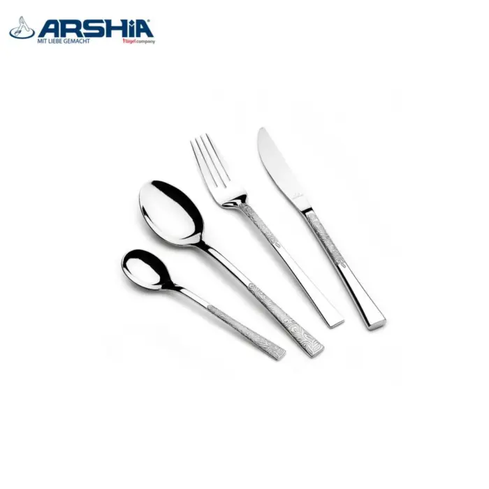 طقم أدوات مائدة فاخر من ارشيا الالمانية من الفولاذ المقاوم للصدأ، 50 قطعة، فضي