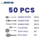 ⁦طقم أدوات مائدة ارشيا من الفولاذ المقاوم للصدأ، 50 ق، فضي⁩ - الصورة ⁦2⁩