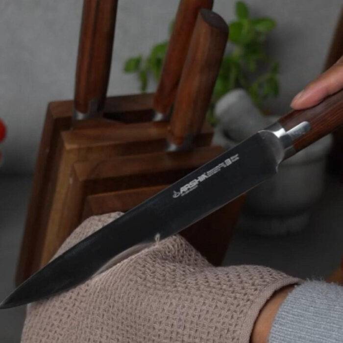 ⁦سكاكين عالية الجودة من ارشيا الألمانية+ حامل خشبي ، 8 قطع⁩ - الصورة ⁦6⁩