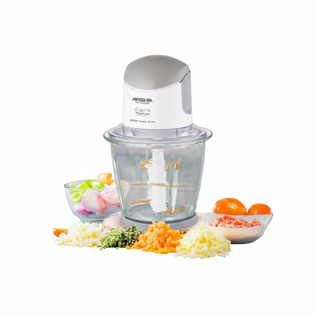 فرامة لحم من أرشيا - تيتانيوم أبيض - قوة 500 واط -وعاء زجاجي فرامة لحم من أرشيا - تيتانيوم أبيض - قوة 500 واط -وعاء زجاجي